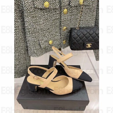 CHANEL HEEL 6.5CM SHEEPSKIN SANDALS APRICOT/BLACK 2022