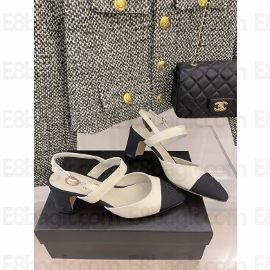 CHANEL HEEL 6.5CM SHEEPSKIN SANDALS white/black 2022
