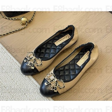 Chanel Ballet flats Lambskin & Metal with bow beige & Black 2025