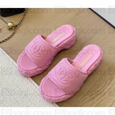 Chanel platform kint slippers with CC logo pink 2024 