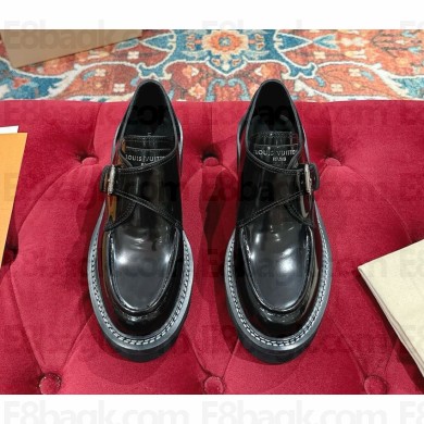Louis vuitton heel 5.5cm platform loafers in calf leather black 2024