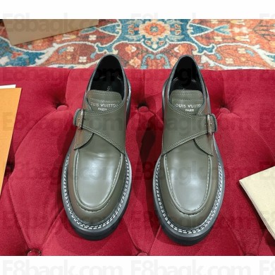 Louis vuitton heel 5.5cm platform loafers in calf leather green 2024