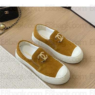 Chanel suede calfskin with cc logo leafers brown 1216-2025