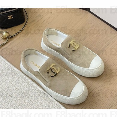 Chanel suede calfskin with cc logo leafers beige 1216-2025