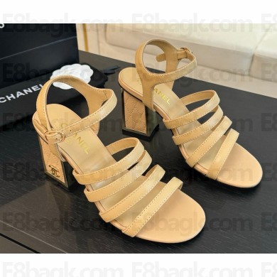 Chanel lambskin sandals with cc logo beige heel 7cm 1216-2025