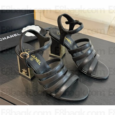 Chanel lambskin sandals with cc logo black heel 7cm 1216-2025
