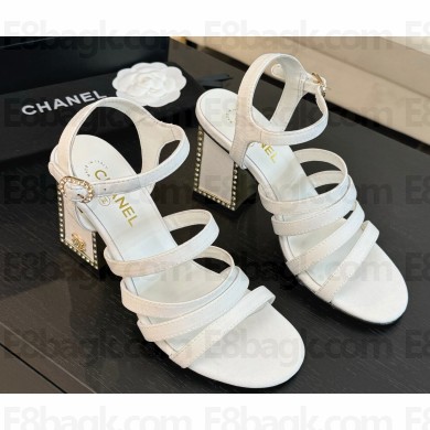 Chanel satin sandals with cc logo white heel 7cm 1216-2025