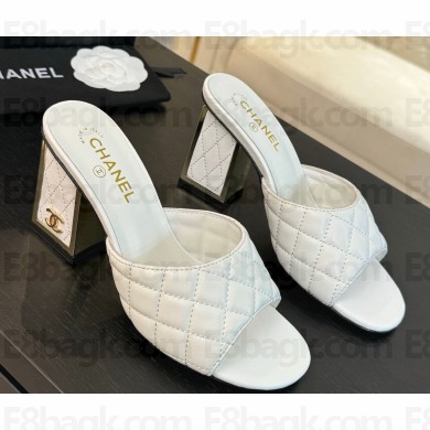 Chanel Lambskin Quilting slippers white heel 7cm 2025