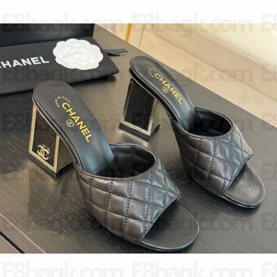 Chanel Lambskin Quilting slippers black heel 7cm 2025