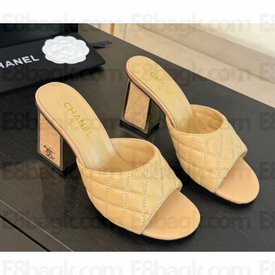 Chanel Lambskin Quilting slippers beige heel 7cm 2025