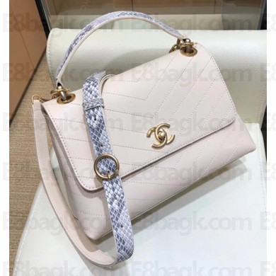 Chanel Calfskin Chevron Chic Small/Medium Flap Top Handle Bag A57147/A57149 White 2018