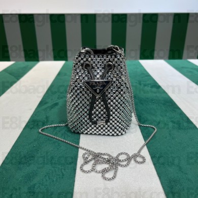 Prada Crystal Embellished Satin Mini Pouch 1NR016 black 2022