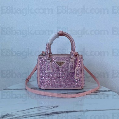 Prada Galleria Satin Mini Bag with Crystals 1BA906 pink 2023