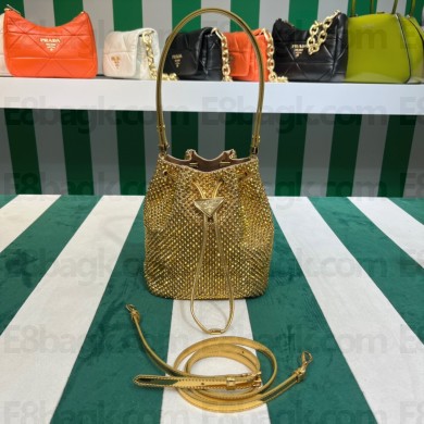 Prada Crystal Bucket Bag 1BE067 Gold 2022 