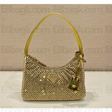 Prada Re-Edition 2000 Crystal Mini Hobo Bag 1NE515 Gold 2023