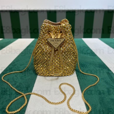 Prada Crystal Embellished Satin Mini Pouch 1NR016 gold 2022