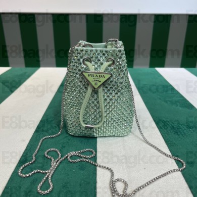 Prada Crystal Embellished Satin Mini Pouch 1NR016 green 2022