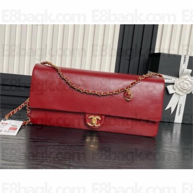 chanel Shiny Grained Calfskin & Gold-Tone Metal Maxi Clutch Bag AS5182 RED 2024