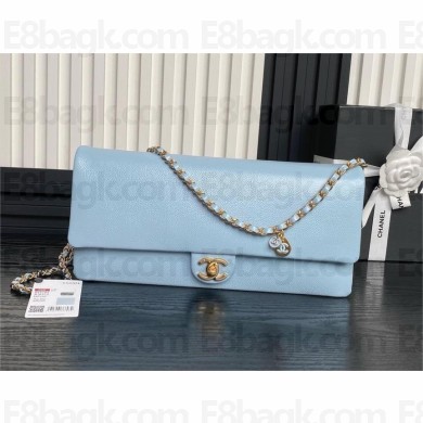 chanel Shiny Grained Calfskin & Gold-Tone Metal Maxi Clutch Bag AS5182 BLUE 2024