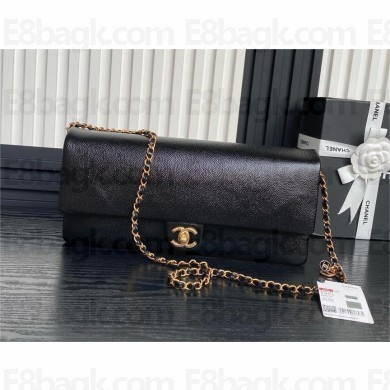 chanel Shiny Grained Calfskin & Gold-Tone Metal Maxi Clutch Bag AS5182 BLACK 2024