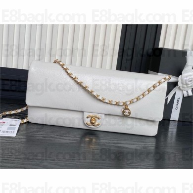 chanel Shiny Grained Calfskin & Gold-Tone Metal Maxi Clutch Bag AS5182 WHITE 2024