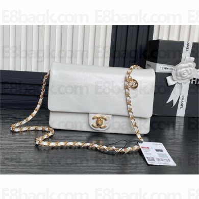 CHANEL Shiny Grained Calfskin & Gold-Tone Metal Mini Flap Bag AS5218 WHITE 2024