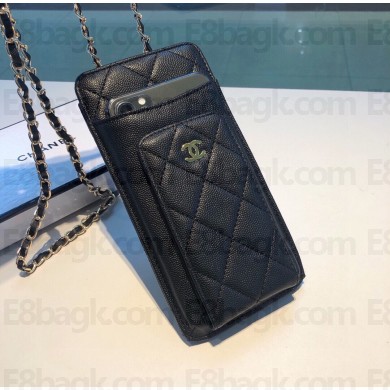 chanel black phone case in grained leather 2023