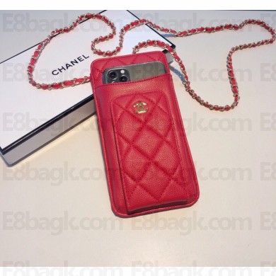 chanel red phone case in grained leather 2023