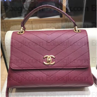 Chanel Calfskin Chevron Chic Small/Medium Flap Top Handle Bag A57147/A57149 Burgundy 2018