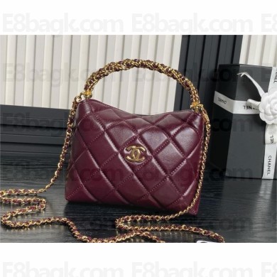 chanel Shiny Lambskin & Gold-Tone Metal, Burgundy clutch with chain Ap4189 2024