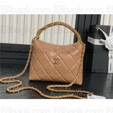 chanel Shiny Lambskin & Gold-Tone Metal, dark beige clutch with chain Ap4189 2024