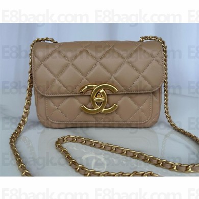 chanel Shiny Lambskin & Gold-Tone Metal dark beige Mini Flap Bag AS5026 2024