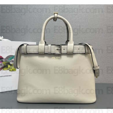Prada Buckle medium leather handbag with double belt 1BA417 WHITE 2024