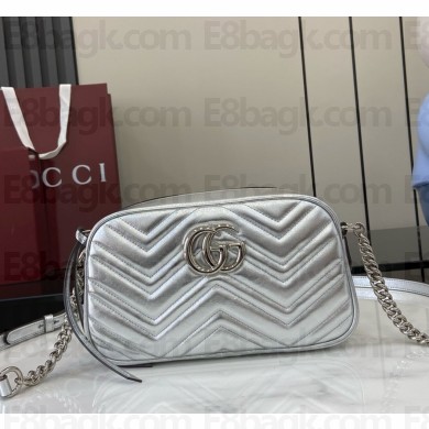 Gucci GG Marmont Small shoulder Camera Bag 447632 silver leather 2024