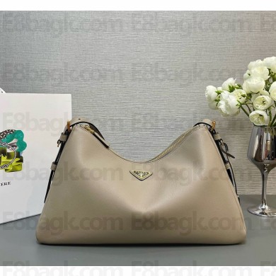 Prada Aimée large leather shoulder bag 1BC228 Travertine 2024