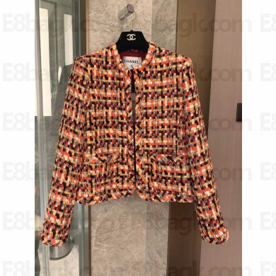 CHANEL Orange & Multicolor WOOL TWEED JACKET  P75217 2023 FW