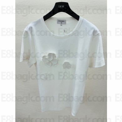 CHANEL WHITE CAMELLIA FLOWER T-SHIRT 2024 SS