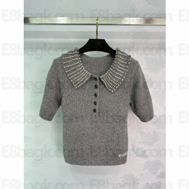 GUCCI GRAY Rib wool polo top 2024