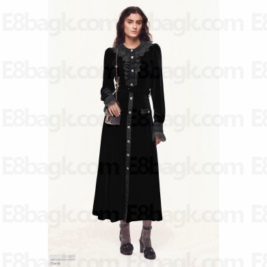 CHANEL BLACK VELVET LONG COAT 2024