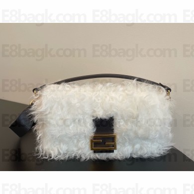 Fendi Baguette Medium Bag in White Mohair Wool 2022