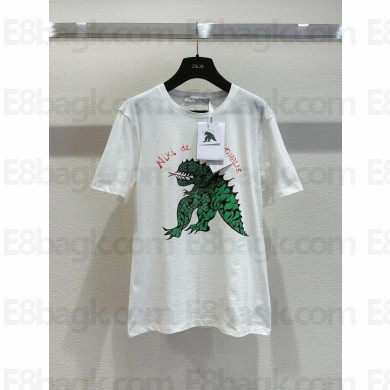 dior White Cotton and Linen Jersey with Green Dragon Motif T-shirt 2024 