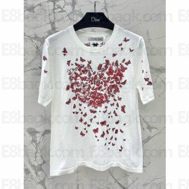 dior White Cotton Jersey with Red Le Cœur des Papillons Motif T-shirt 2024 