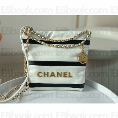 Chanel Shiny Calfskin, Calfskin & Gold-Tone Metal White & Black 22 Mini Handbag AS3980 2024(ORIGINAL QUALITY)