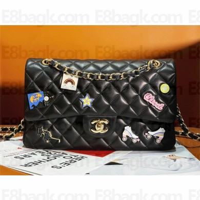 chanel Lambskin, Enamel & Gold-Tone Metal Classic Handbag A01112 BLACK 2024