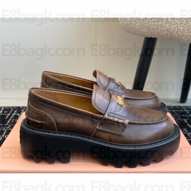 Miu Miu Brushed leather loafers burgundy 5D292E brown 2024