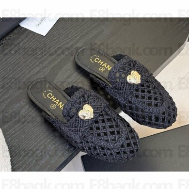 Chanel mules Hemp Rope with CC logo black 2025