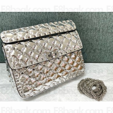 Valentino Garavani Rockstud spike shiny sheepskin medium shoulder bag silver 2024