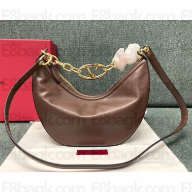 Valentino Garavani Moon small hobo bag in NAPPA LEATHER with chain and metal VLogo coffee 2024