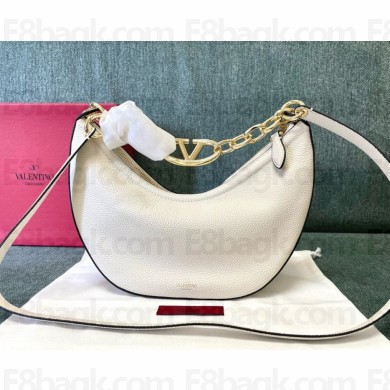 Valentino Garavani Moon small hobo bag in grainy calfskin with chain and metal VLogo  IVORY 2024