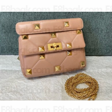 Valentino Garavani Roman Stud nappa leather with chain small shoulder bag nude pink 2024